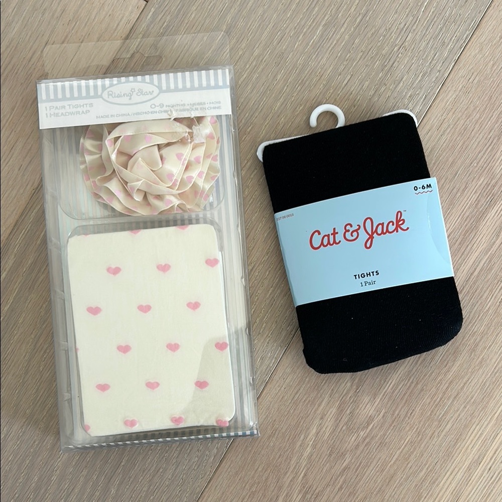Assorted accessories; Black Tights and  Pink Heart head wrap and tights